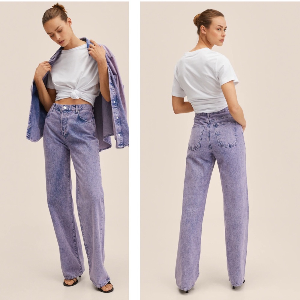 Mango Lavender Wide-Leg Flare Jeans